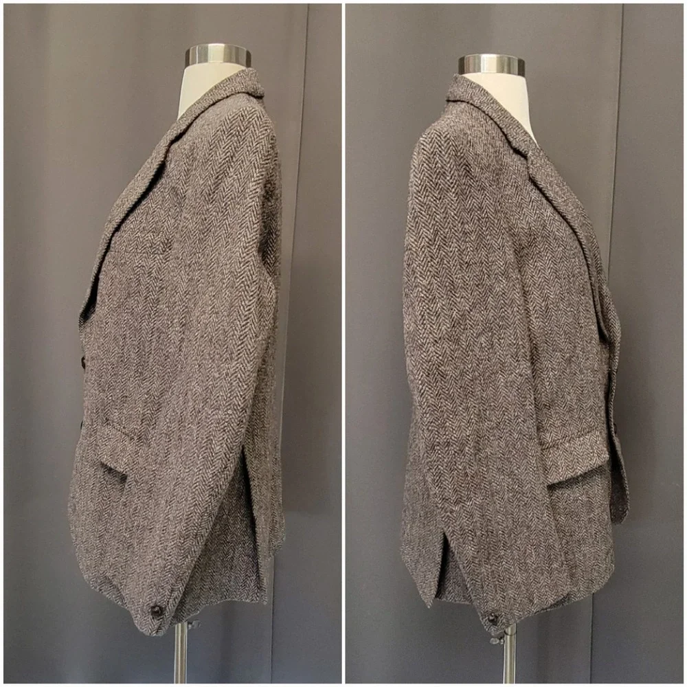 Vintage 80s  Harris Tweed Blazer Brown Herringbone Wool Sport Coat 40R‎